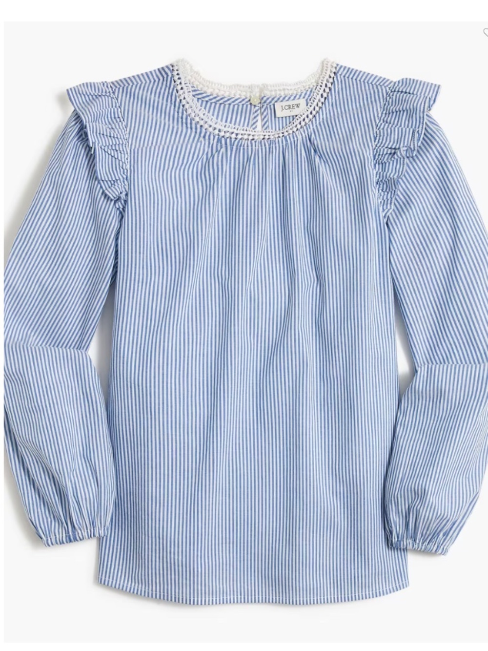 J.Crew Factory Women's Blue White Striped Long-sleeve ruffle-shoulder top LARGE